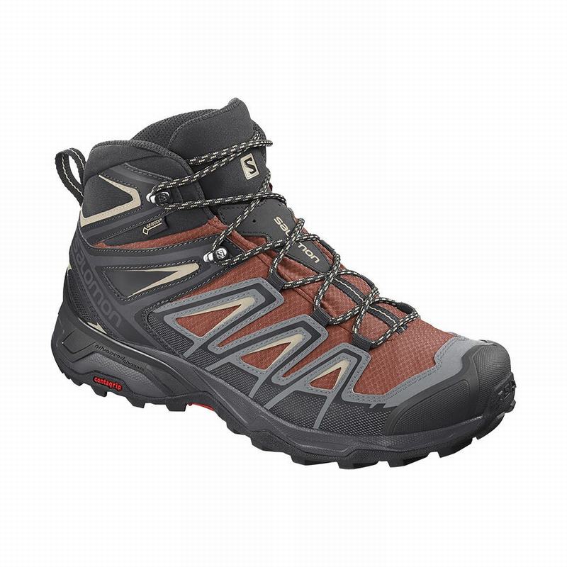 Salomon Singapore Mens Hiking Boots - X ULTRA 3 MID GORE-TEX Dark Red/Black | 76058-MVWZ